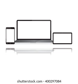 Modern vector illustration of Modern Digital devices set. Smartphone, tablet pc, laptop with frame for your text