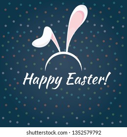 Modern vector illustration of easter rabbit ears on colourful background. Celebration of easter with bunny and eggs. Template for celebration, carnival and posters