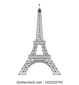 Modern vector illustration of Eiffel Tower. Black vector illustration. Romantic symbol in France. Paris sketched image. Sightseeing concept. Eiffel Tower landmark. Vector illustration