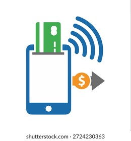 modern vector illustration of electronic wallet payment featuring a smartphone with a green credit card wireless signal and money transfer arrow for mobile banking and digital commerce checkout