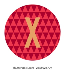 Modern vector illustration featuring the letter ‘X’ on a red geometric background with triangular patterns. Perfect for logos, branding, graphic design, or educational materials.