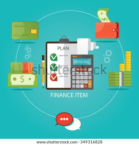 Modern vector illustration of finance items, economic instruments, money savings, 