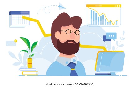 Modern vector illustration of financial analyst. financial crisis. Oil price drop. Сollapse of the economy. Bankruptcy Down arrow stocks graph. Economy stock market crash down. Depression losing money