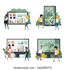Modern vector illustration flat concepts decorated people character. Set of social media marketing, business, travel,  business project. 