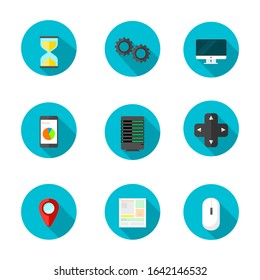Modern Vector Illustration Flat Icon Long Shadow Technology Computer Information Set