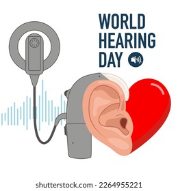 Modern vector illustration in flat style for World Hearing Day. Cochlear implant device for the hearing impaired and the deaf.