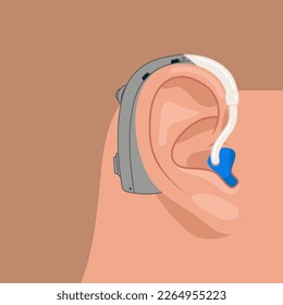 Modern vector illustration in flat style of ear and hearing aid.