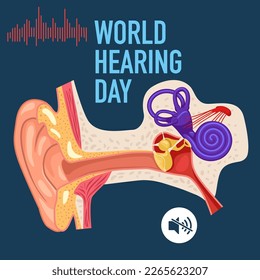 Modern vector illustration in flat style  to create awareness on World Hearing Day.