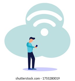 Modern vector illustration, free public wireless connection, Wi-Fi wireless point, For cellular user interfaces, digital data transmission flows through radio channels.