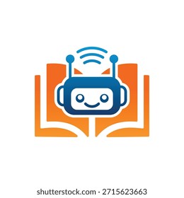 Ilustração vetorial moderna de um robô de IA amigável emergindo de um livro aberto, simbolizando inteligência artificial, educação digital, aprendizagem online e tecnologia de conhecimento inteligente. Design plano limpo com cores de gradiente, formas suaves e um estilo de caractere bonito. Ideal para plataformas de e-learning, aplicativos educacionais, cursos de IA, branding de tecnologia, sites, apresentações e mídia digital.