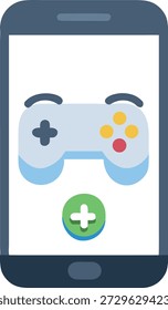 Una Ilustración vectorial moderna de un ícono de App móvil para juegos, con un diseño elegante sobre un fondo blanco con acentos azul oscuro, perfecto para su uso en aplicaciones e interfaces digitales.