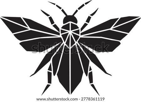Modern vector illustration of a geometric insect, like a bee or fly, with sharp angles and polygonal shapes. This abstract design offers a contemporary and minimalist aesthetic.