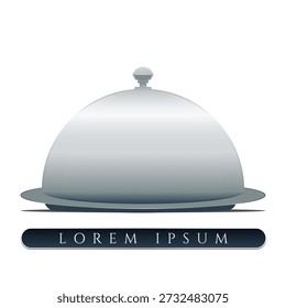 Una Ilustración vectorial moderna de un sofá plateado reluciente en un plato de servir clásico, con un Anuncio azul oscuro personalizable con texto de marcador de posición "Lorem Ipsum". Ideal para representar la buena mesa, servicios de catering profesional, marca de restaurantes, diseños de menú o Plantillas de presentación de comida gourmet. El gráfico limpio y aislado proporciona un elemento de diseño versátil para varios proyectos de hospitalidad y gastronomía.