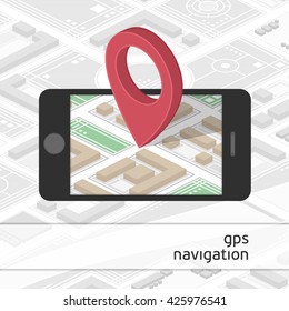 Modern vector illustration of GPS in mobile phone with locations on map. Mobile gps navigation concept. Mobile Gps Navigation vector illustration. Mobile Gps Navigation technologies concept.