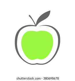 Modern vector illustration. Green apple. Icon flat lines. Fruit a sweet dessert. The emblem of fruit, jam, juice, berry. Symbol, icon, isolated pattern menu.