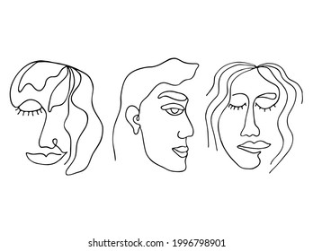 Modern vector illustration. Hand drawing abstract female faces line art isolated on white background.