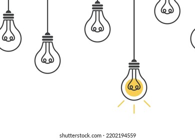 Modern vector illustration of hanging light bulbs. Seamless background with the bulbs