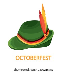 Modern vector illustration of hat with feather decorated by German flag. October fest headwear