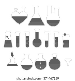 Modern vector illustration of icon set of laboratory equipment, chemistry tubes