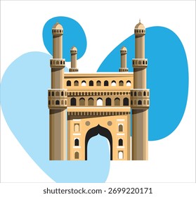 Modern Vector Illustration of The Iconic Charminar, Hyderabad