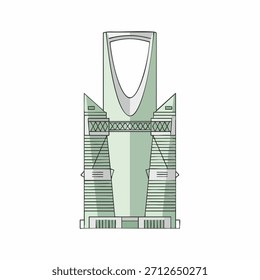 Ilustración vectorial moderna de la icónica torre del rascacielos de Riad con diseño de arte de línea minimalista, símbolo de la arquitectura de Arabia Saudita y el concepto de horizonte Urbana de Oriente Medio.