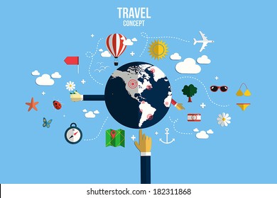 Modern vector illustration icons set of traveling, planning a summer vacation. Flat design style