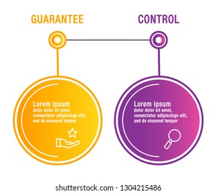 Modern vector illustration. Infographic circles template with two elements, sectors, icons. Designed for business, presentations, web design, interface, workflow layout, diagrams with 2 steps