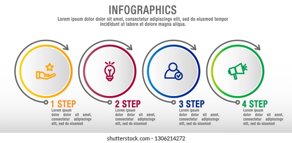 Modern vector illustration. Infographic circles template with four elements, sectors, icons. Designed for business, presentations, web design, interface, workflow layout, diagrams with 4 steps