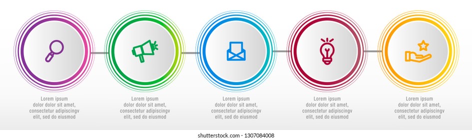 Modern vector illustration. Infographic circles template with five elements, sectors, icons. Designed for business, presentations, web design, interface, workflow layout, diagrams with 5 steps
