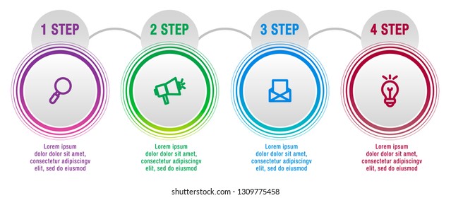 Modern vector illustration. Infographic circles template with four elements, sectors, icons. Designed for business, presentations, web design, interface, workflow layout, diagrams with 4 steps