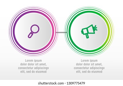 Modern vector illustration. Infographic circles template with two elements, sectors, icons. Designed for business, presentations, web design, interface, workflow layout, diagrams with 2 steps