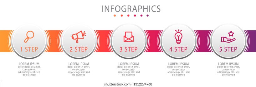Modern vector illustration. Infographic circles template with five elements, sectors, icons. Designed for business, presentations, web design, interface, workflow layout, diagrams with 5 steps