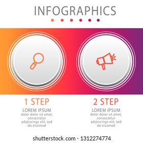 Modern vector illustration. Infographic circles template with two elements, sectors, icons. Designed for business, presentations, web design, interface, workflow layout, diagrams with 2 steps