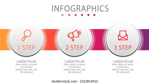 Modern vector illustration. Infographic circles template with three elements, sectors, icons. Designed for business, presentations, web design, interface, workflow layout, diagrams with 3 steps