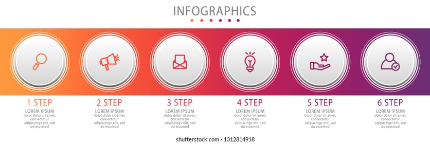Modern vector illustration. Infographic circles template with six elements, sectors, icons. Designed for business, presentations, web design, interface, workflow layout, diagrams with 6 steps.