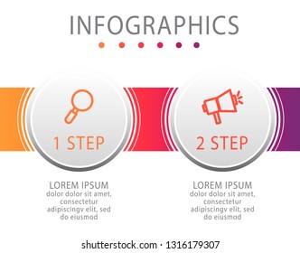 Modern vector illustration. Infographic circles template with two elements, sectors, icons. Designed for business, presentations, web design, interface, workflow layout, diagrams with 2 steps