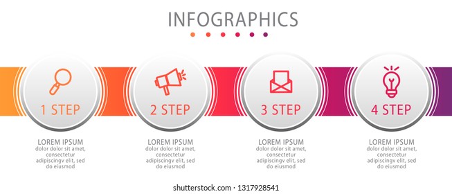 Modern vector illustration. Infographic circles template with four elements, sectors, icons. Designed for business, presentations, web design, interface, workflow layout, diagrams with 4 steps