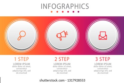 Modern vector illustration. Infographic circles template with three elements, sectors, icons. Designed for business, presentations, web design, interface, workflow layout, diagrams with 3 steps.