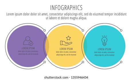  Ilustración vectorial moderna. Plantilla de círculos infográficos con tres elementos, sectores, iconos. Diseñado para empresas, presentaciones, diseño web, interfaz, diseño de flujo de trabajo, diagramas con 3 pasos