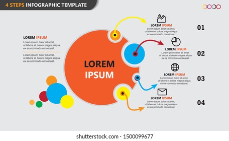 Modern vector illustration Infographic design template with big orange circle and 4 options or steps. Can be used for process, presentations, layout, banner, info graph