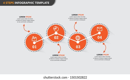 modern vector illustration Infographic design template with orange circle and 4 options or steps. Can be used for process, presentations, layout, banner,info graph, promotion