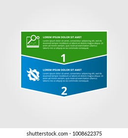 Modern vector illustration. Infographic template with two elements, arrows of the rectangle and percentages. Step by step. Designed for business, presentations, web design, diagrams with 2 steps.