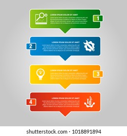 Modern vector illustration. Infographic template with four elements, arrows of the rectangle and percentages. Step by step. Designed for business, presentations, web design, diagrams with 4 steps.
