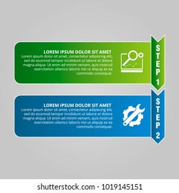Modern vector illustration. Infographic template with two elements, arrows of the rectangle and percentages. Step by step. Designed for business, presentations, web design, diagrams with 2 steps.