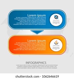 Modern vector illustration. Infographic template with two elements, arrows of the rectangle. Step by step. Designed for business, presentations, web design, timeline elements, diagrams with 2 steps.