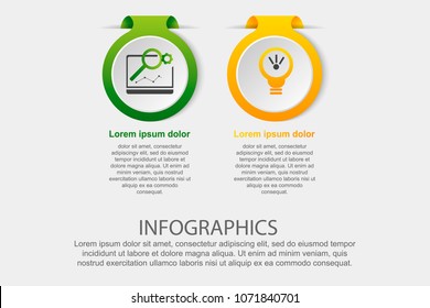 Modern vector illustration. Infographic template with the image of 2 circles, in the form of a label. 3d style two elements. Used for business presentations, education, web design, diagrams.