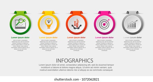 Modern vector illustration. Infographic template with the image of 5 circles, in the form of a label. 3d style five elements. Used for business presentations, education, web design, diagrams.