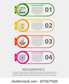 Modern vector illustration. Infographic template with four elements, circles and text. Step by step. Designed for business, presentations, web design, diagrams with 4 steps.