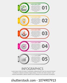 Modern vector illustration. Infographic template with five elements, circles and text. Step by step. Designed for business, presentations, web design, diagrams with 5 steps.