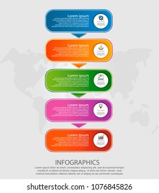 Modern vector illustration. Infographic template with five elements, arrows of the rectangle. Step by step. Designed for business, presentations, web design, timeline elements, diagrams with 5 steps.